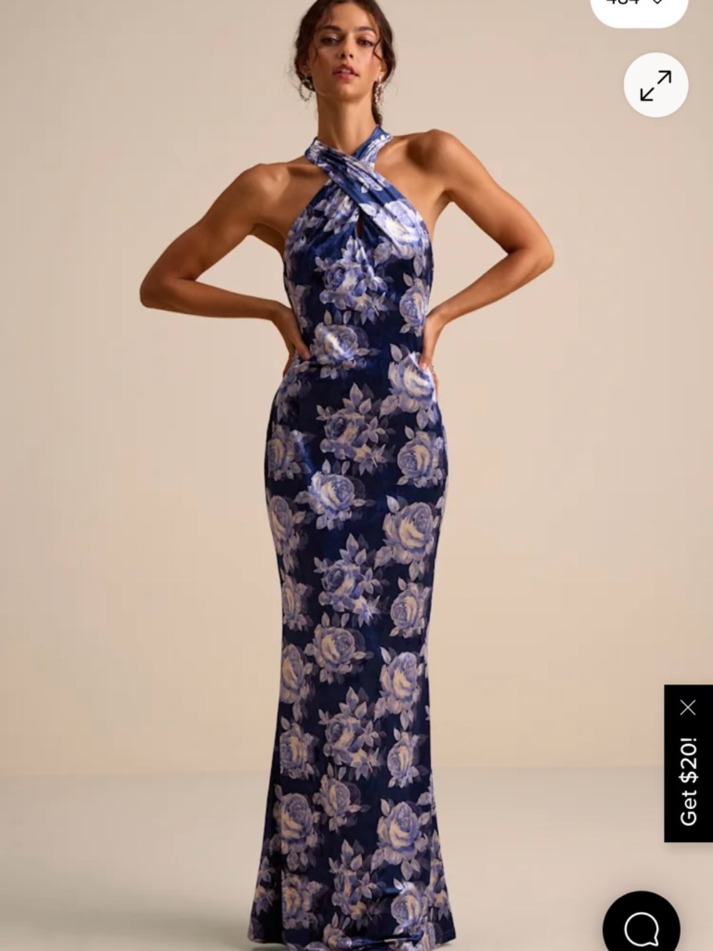 Lulu's Navy Blue Floral Halter Maxi Dress